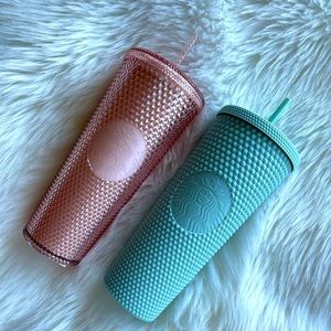 Starbucks Matte Mint & Pale Rose Studded Set